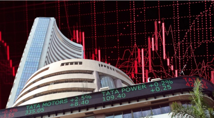 “Indian stock market closing in red as rupee slides to fresh lows; Nifty below 26,000, Sensex flat.”